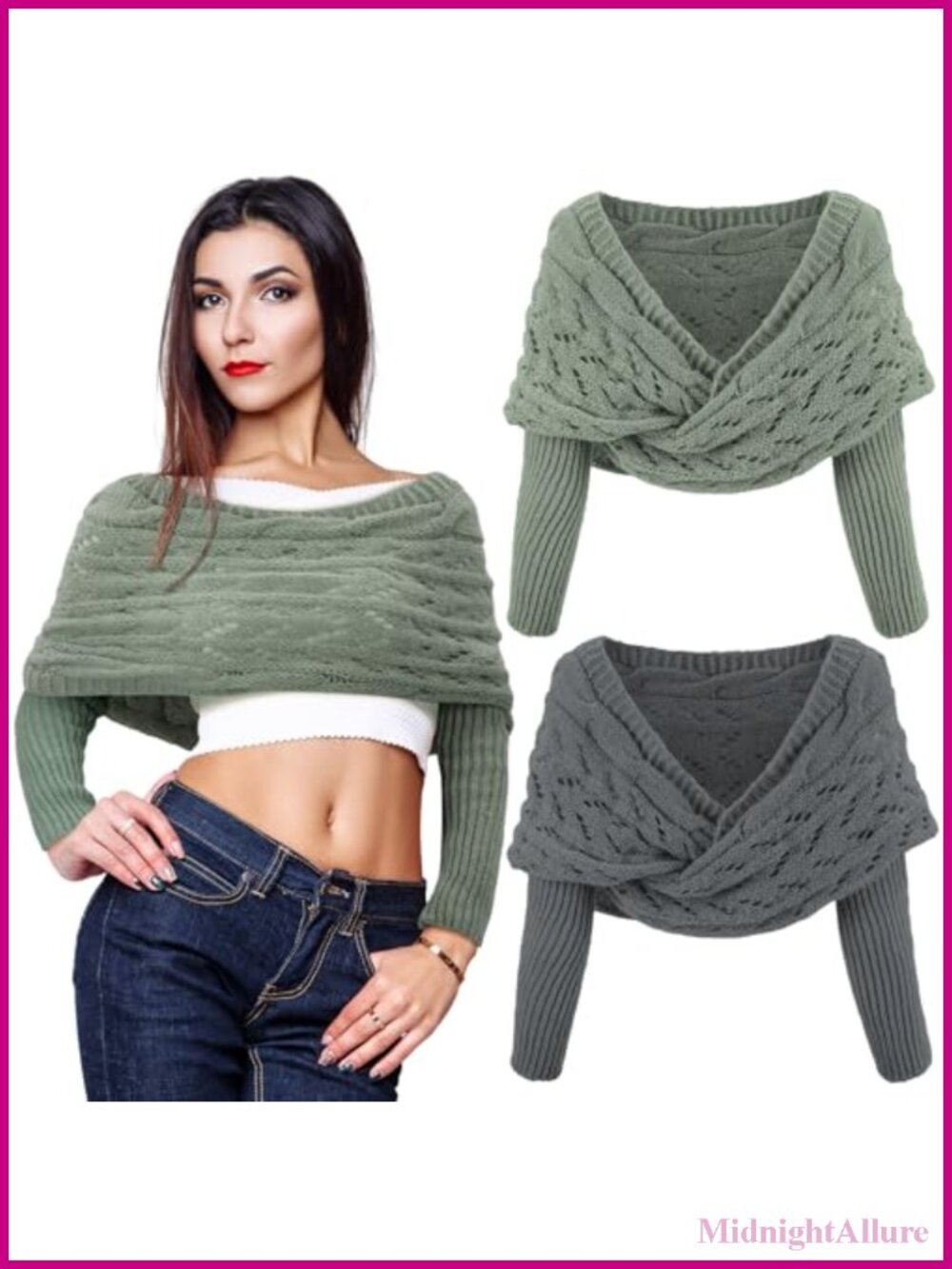 2 Pc Knitted Wrap Scarf with Sleeves Shrug Shawl Sweater Scarf Women